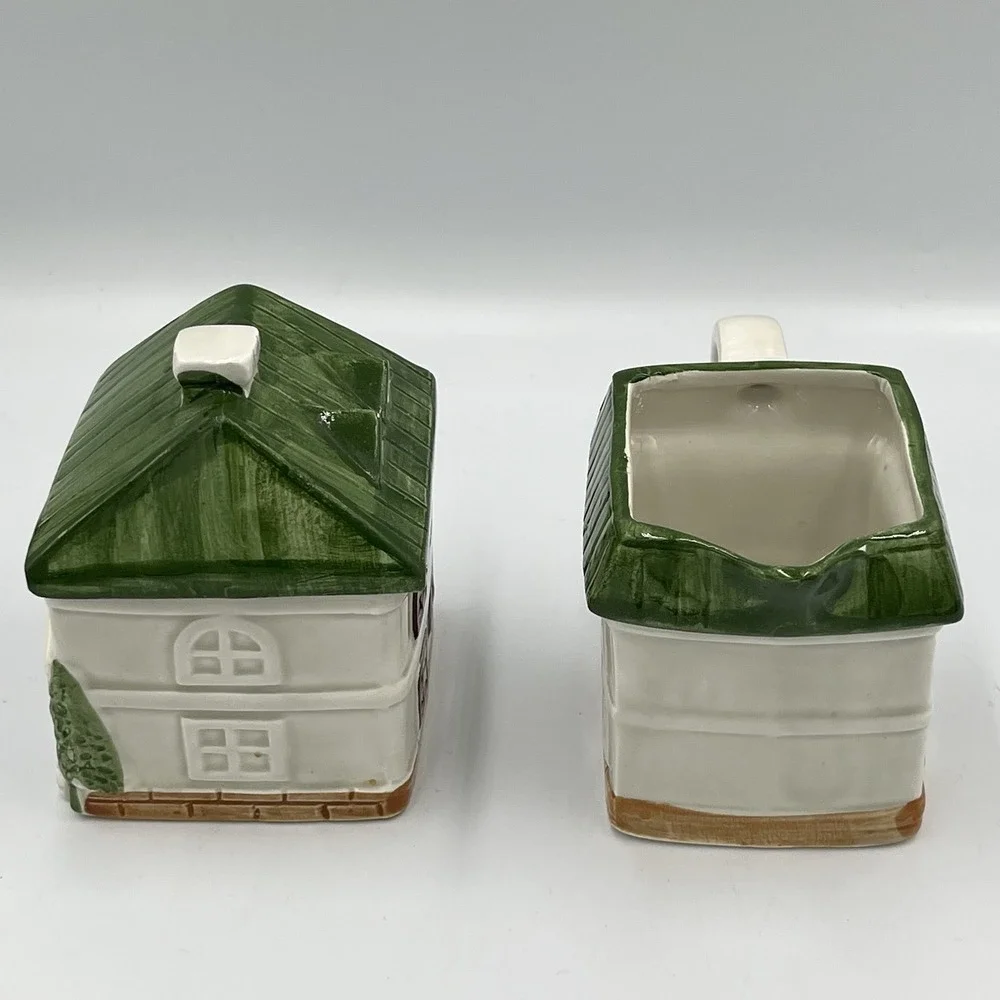 Vintage Jay Imports Cottages Ceramic Sugar & Creamer Set‎ Cottage Farmhouse Core